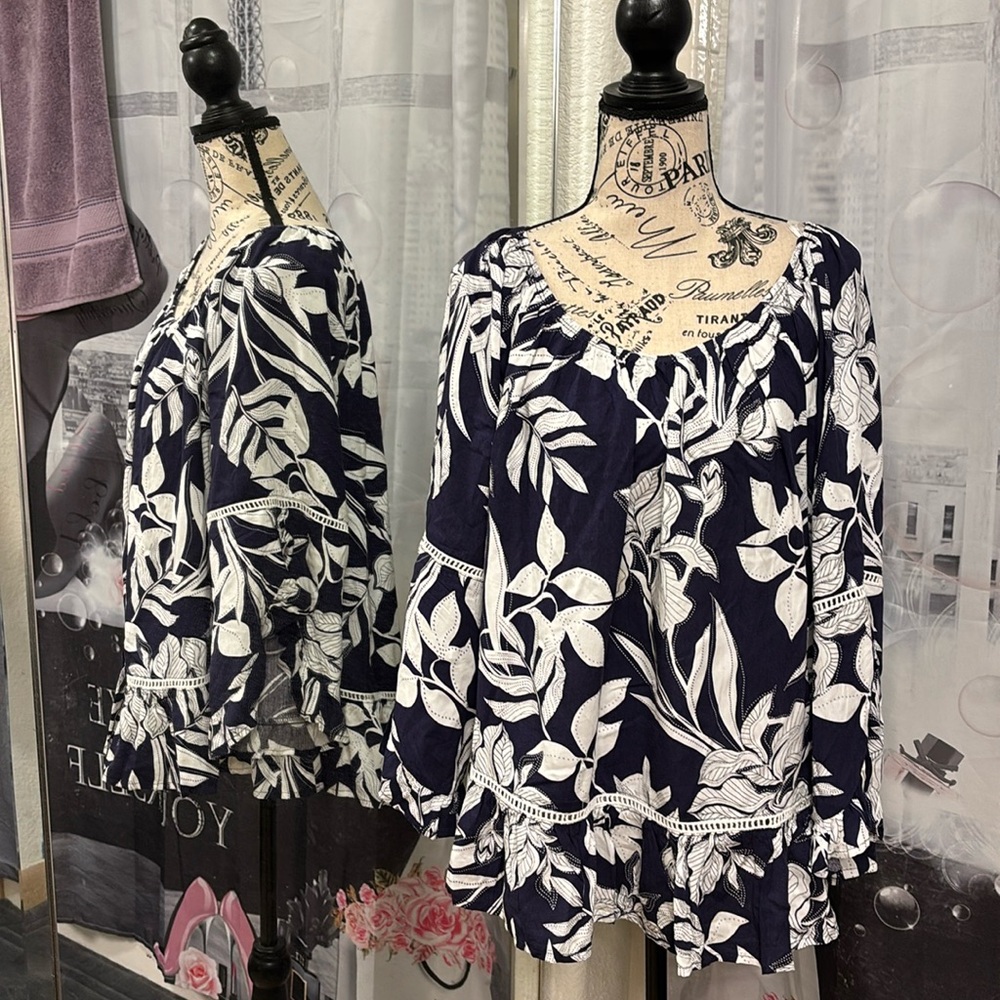 Fever Navy & White BoHo Blouse